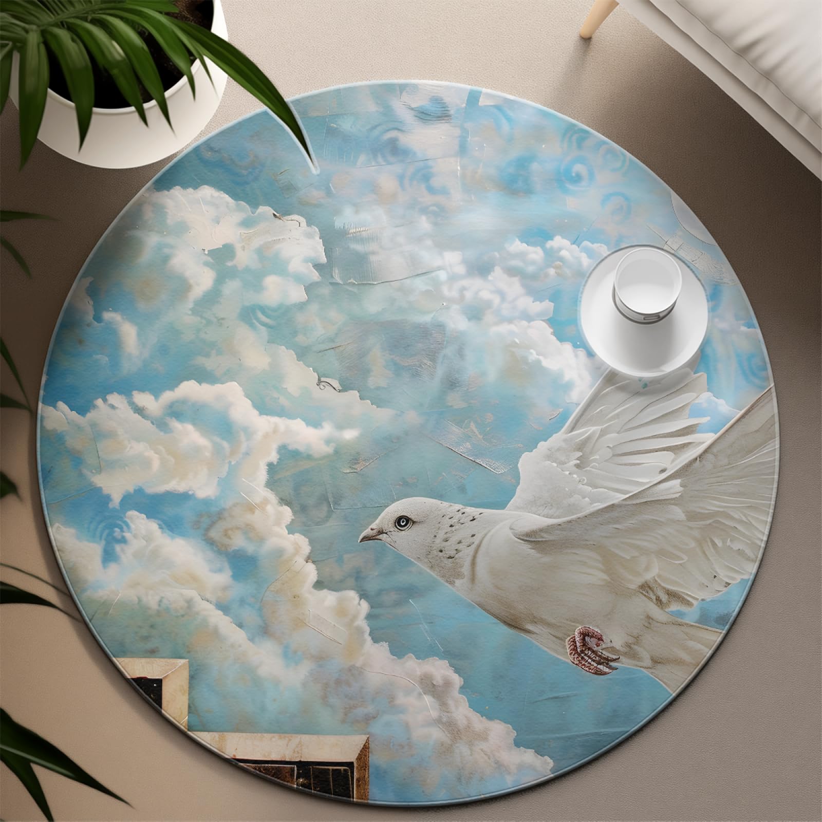 Tappeti Rotondi Tortora Bianca - Sky Cloud Pattern Tappeto Antiscivolo Tappeto Lavabile Antimacchia per La Stanza Dei Giochi Sala Giochi Studio 180cm