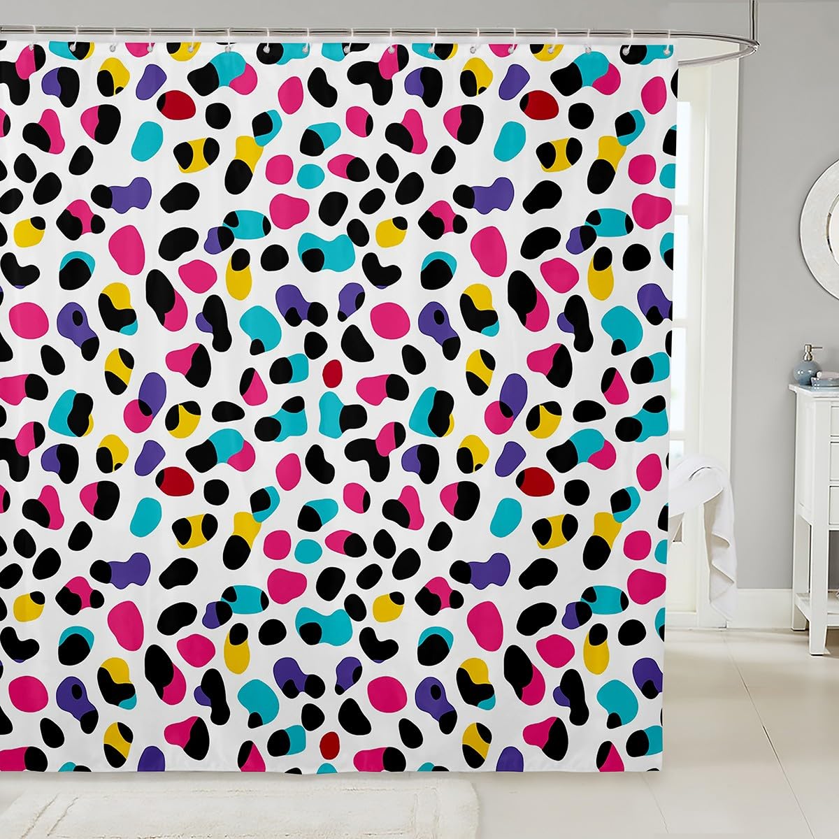 Erosebridal White Leopard Bathroom Curtains Rainbow Cheetah Print Bath Curtain for Kids Girls Cute Kawaii Shower Curtain 72Wx78L Woodland Animal