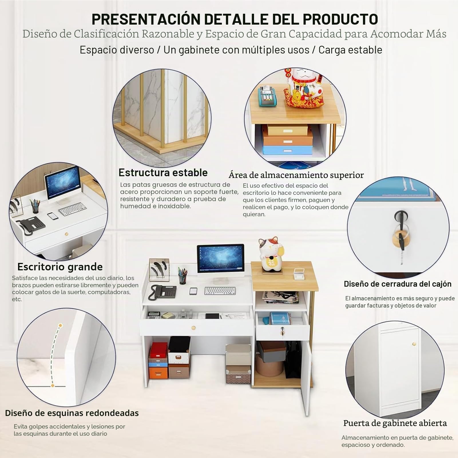Mostrador Recepcion Madera con 4 Espacio de Almacenamiento Mostradores para Tiendas con 2 Cajones para Recepción para Oficina Clínica Tienda Ropa A 100cm