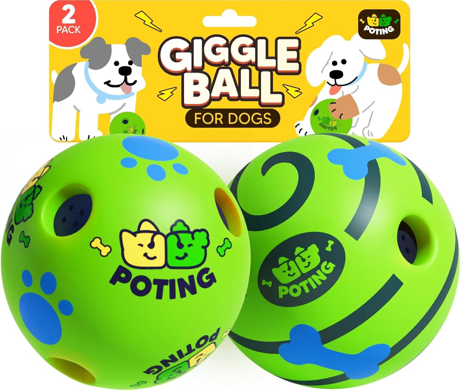 Giggle Ball for Dogs 2 Pack,Interactive Dog Toys,Funny Giggle Sound Toy Ball,Rolling Squeaky Toy for Large Medium Small Dogs,Fun Giggle Sounds Attract Attention When Rolled or Shaken-3.14 inch