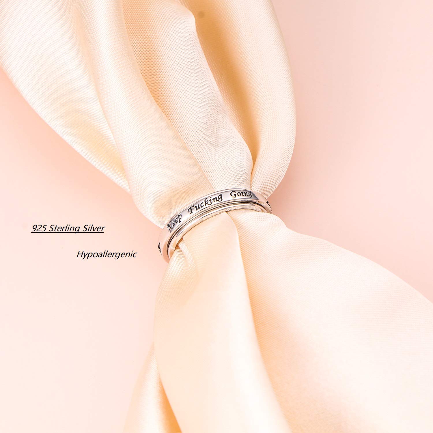 Anillo giratorio de plata de ley 925 para hombres y mujeres, anillos antiestrés para ansiedad, alivio del estrés, TDAH, autismo, anillos con mensaje Keep Going This Too Shall Pass, Plata de ley, Plata 6