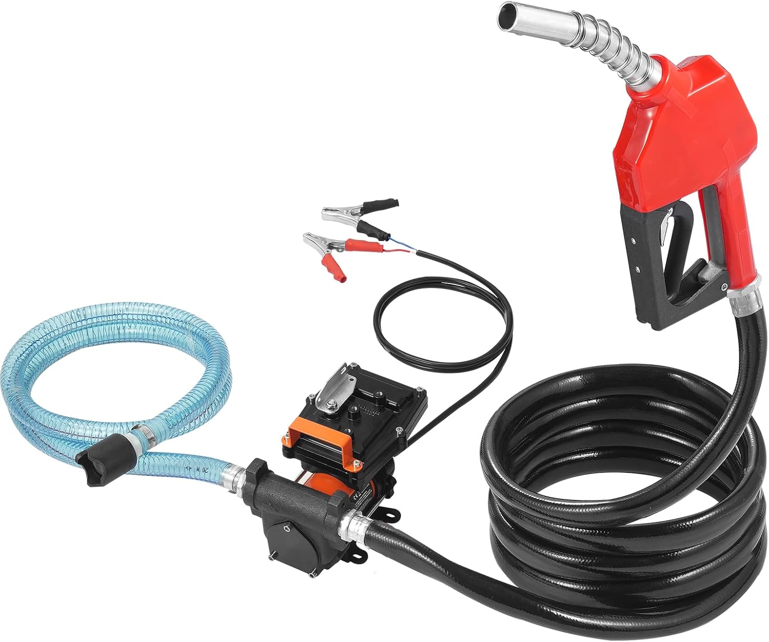 VEVOR Fuel Transfer Pump, 12V DC 15 GPM 1/4 HP, Portable Electric Diesel Transfer Pump with Auto Shut-Off Fuel Nozzle, Long Inlet & Outlet Hose for Gasoline, Diesel, Kerosene, Methanol Blends