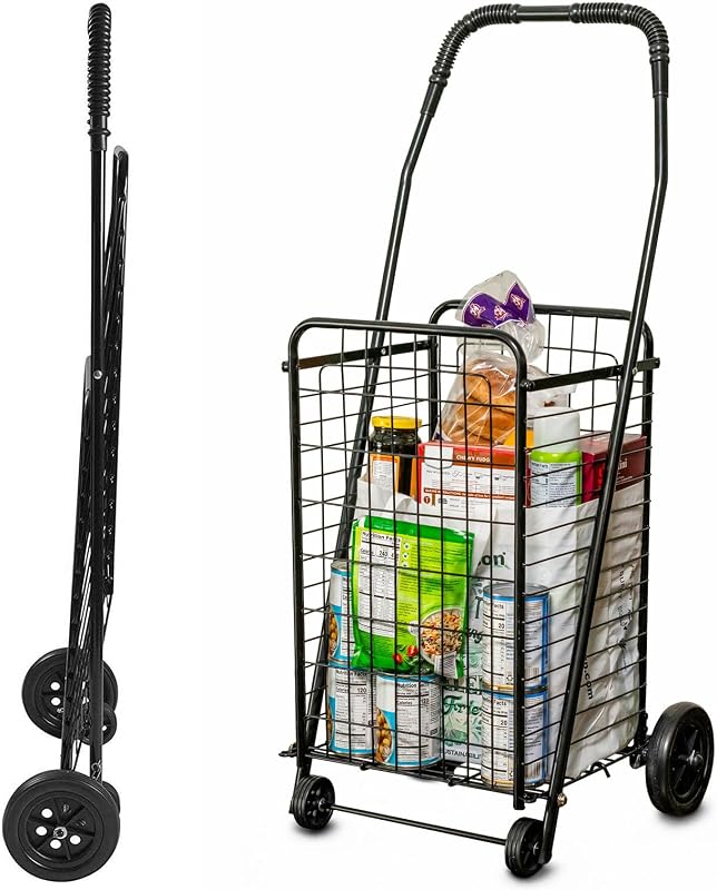 Carro utilitario DMI con ruedas para usar en compras, comestibles, lavandería y carrito para subir escaleras, pesa 7.5 libras pero soporta hasta 90 libras, compacto y plegable, negro