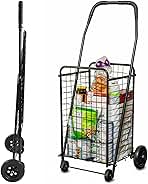 DMI Utility Cart with Wheels to be used for Shopping, Grocery, Laundry and Stair Climber Cart, Weighs 7.5 Pounds but holds up to 90 Pounds, Compact and Foldable, Black