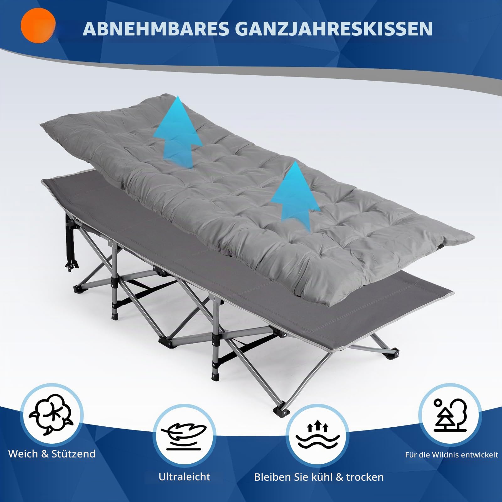 LEADZM Feldbett Klappbar mit Matratze，Campingbett faltbar für Erwachsene, 190x71x36 cm, Stahlrahmen, strapazierfähig & tragbar für Camping,Outdoor und Indoor, mit Aufbewahrungstasche