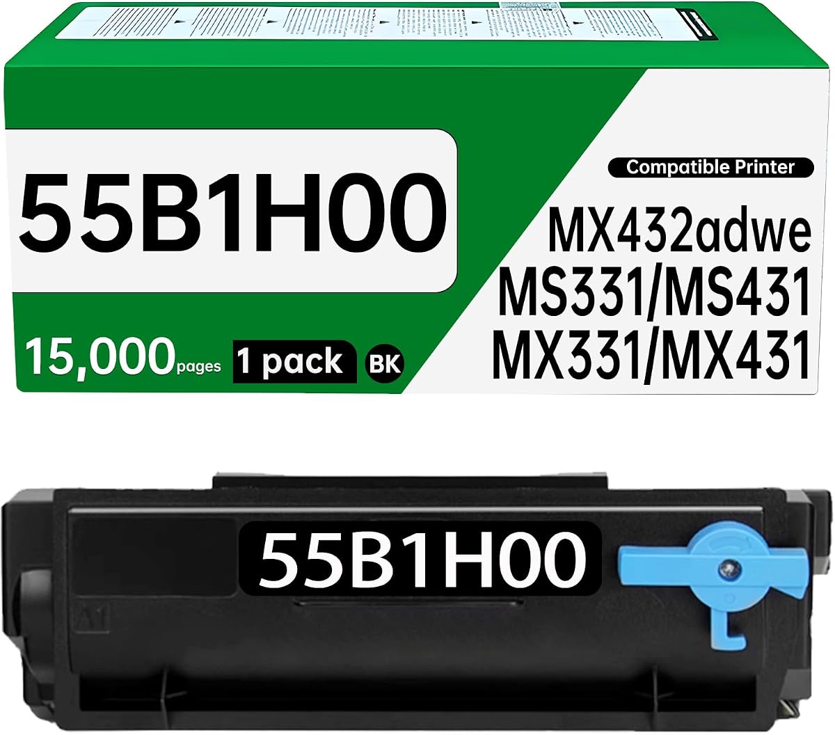 55B1H00 MS331 MS431 Toner Cartridge (15,000 Pages) with Chip | Replacement Compatible for Lexmark MS431dn MS431dw MX431adn MX432adwe MS331dn MX331adn Laser Printers Toner (Black,1-Pack)