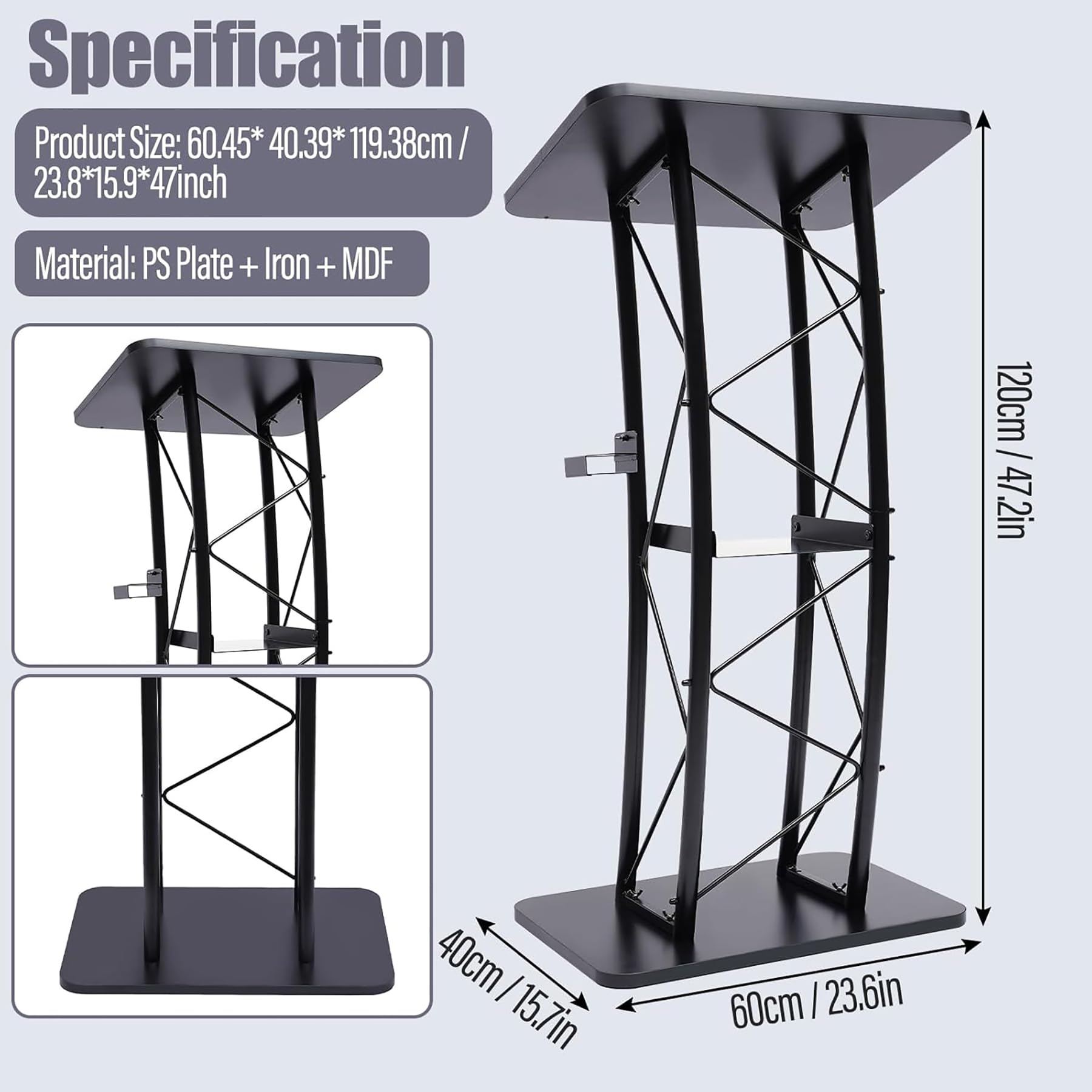 Pupitre et Podium en Acier Inoxydable – Portable et Durable pour Bureaux, écoles, conférences, idéal pour Les présentations avec Option étagère
