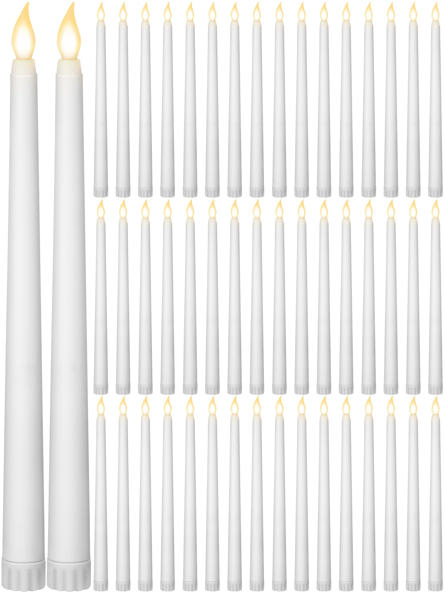 funtery 48 pcs flameless led taper candles battery operated candles bulk realistic led candlesticks flickering for wedding church graduation party home decor(white,classic style)
