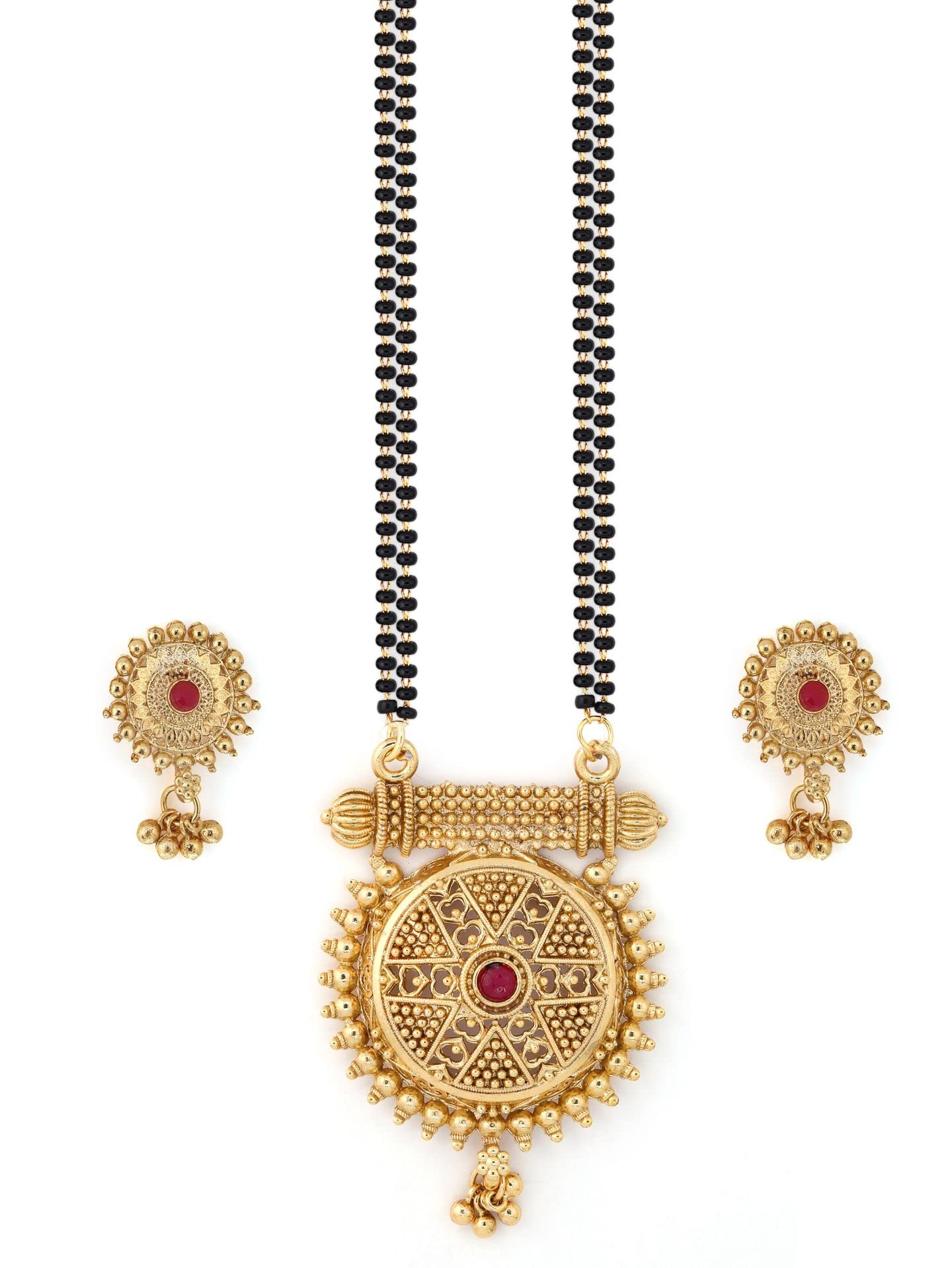 ambdded Traditional Black Beads Gold-Plated 24-Inch Long Designer Mangalsutra With Earrings For Women (ASH-MAN-174) (B0B756C89S) Amazon Price History, Amazon Price Tracker