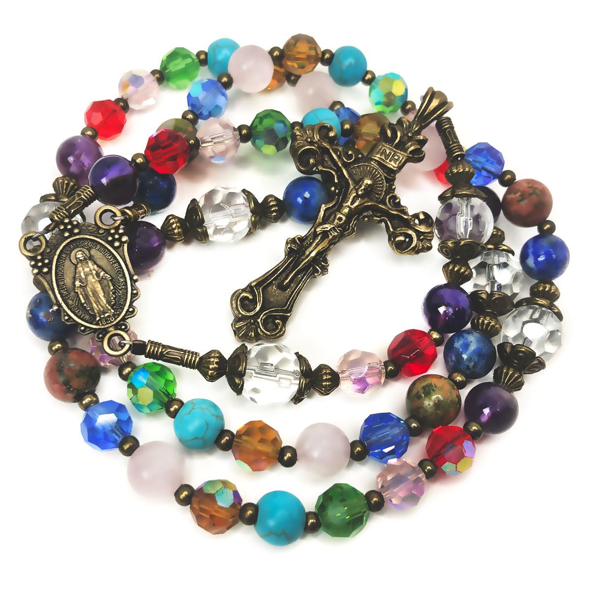 Beautiful Basilica Window Crystal and Stone Rosary Beads for Women With Miraculous Medal Centerpiece - Catholic Gifts - Rosarios Catolicos Para Mujer