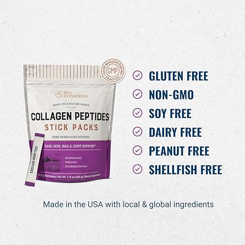 Miniatura 5 de Live Conscious Paquetes de péptidos de colágeno en polvo sin sabor  Polvo de colágeno hidrolizado  Soporte para el cabello, la piel, las uñas y las