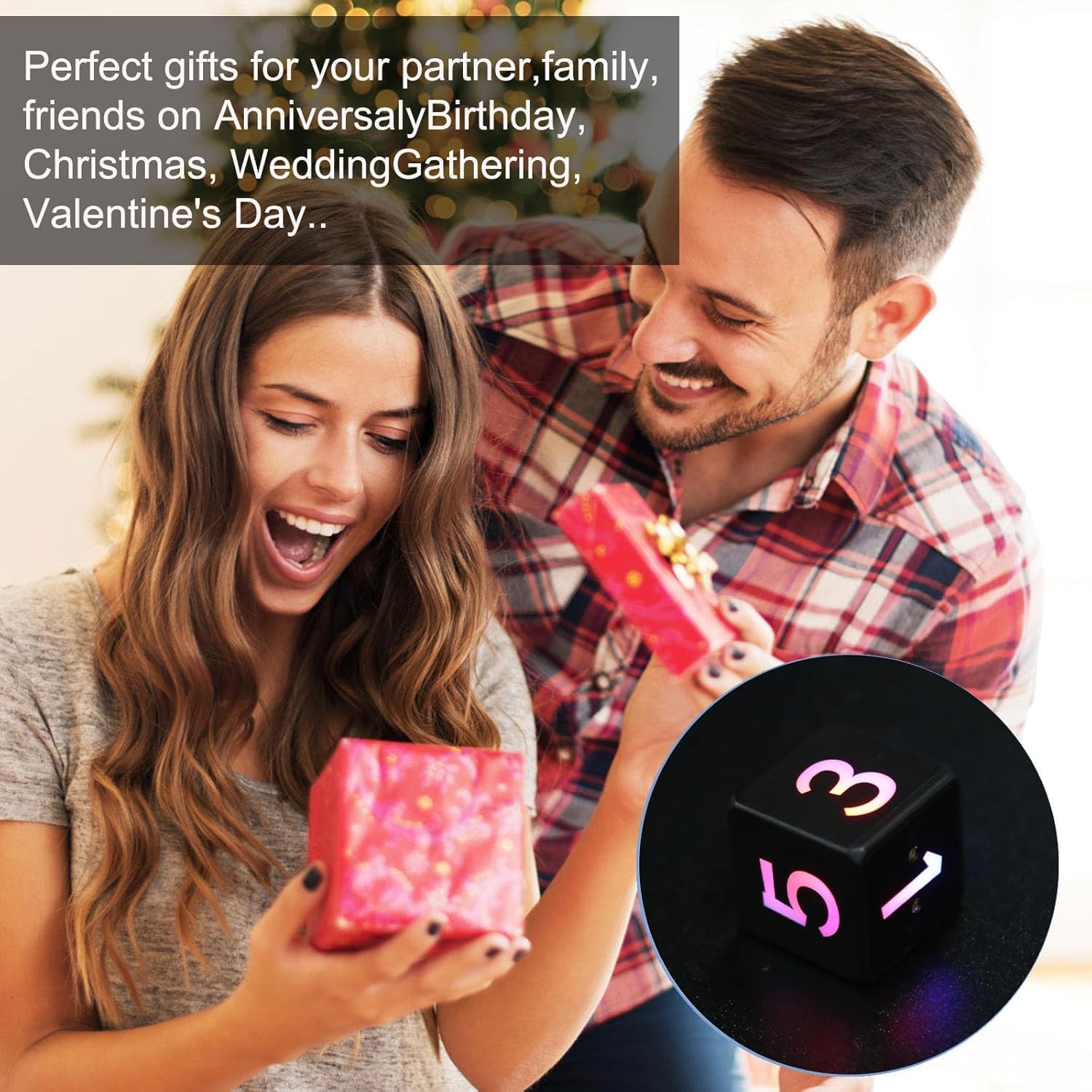 Paquete de 2 dados de números, dados iluminados, chip de sensor de vibración integrado, la vibración brillará. Una hora de carga se puede utilizar 1000 veces.