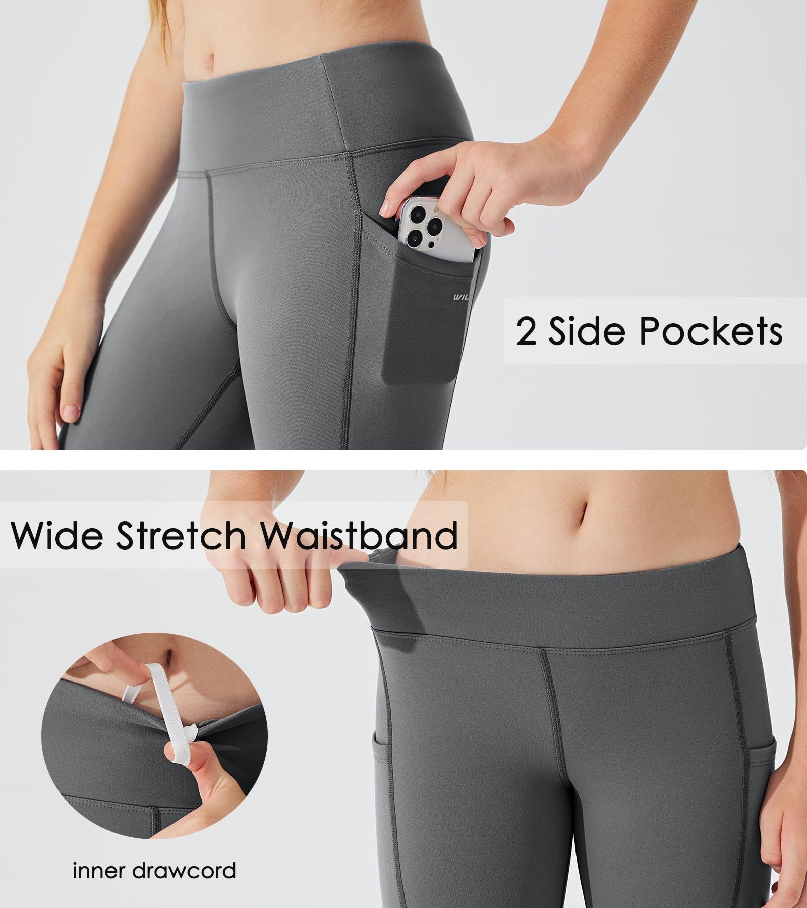 Willit Leggings con forro polar para niñas con bolsillos, resistentes al agua, mallas térmicas