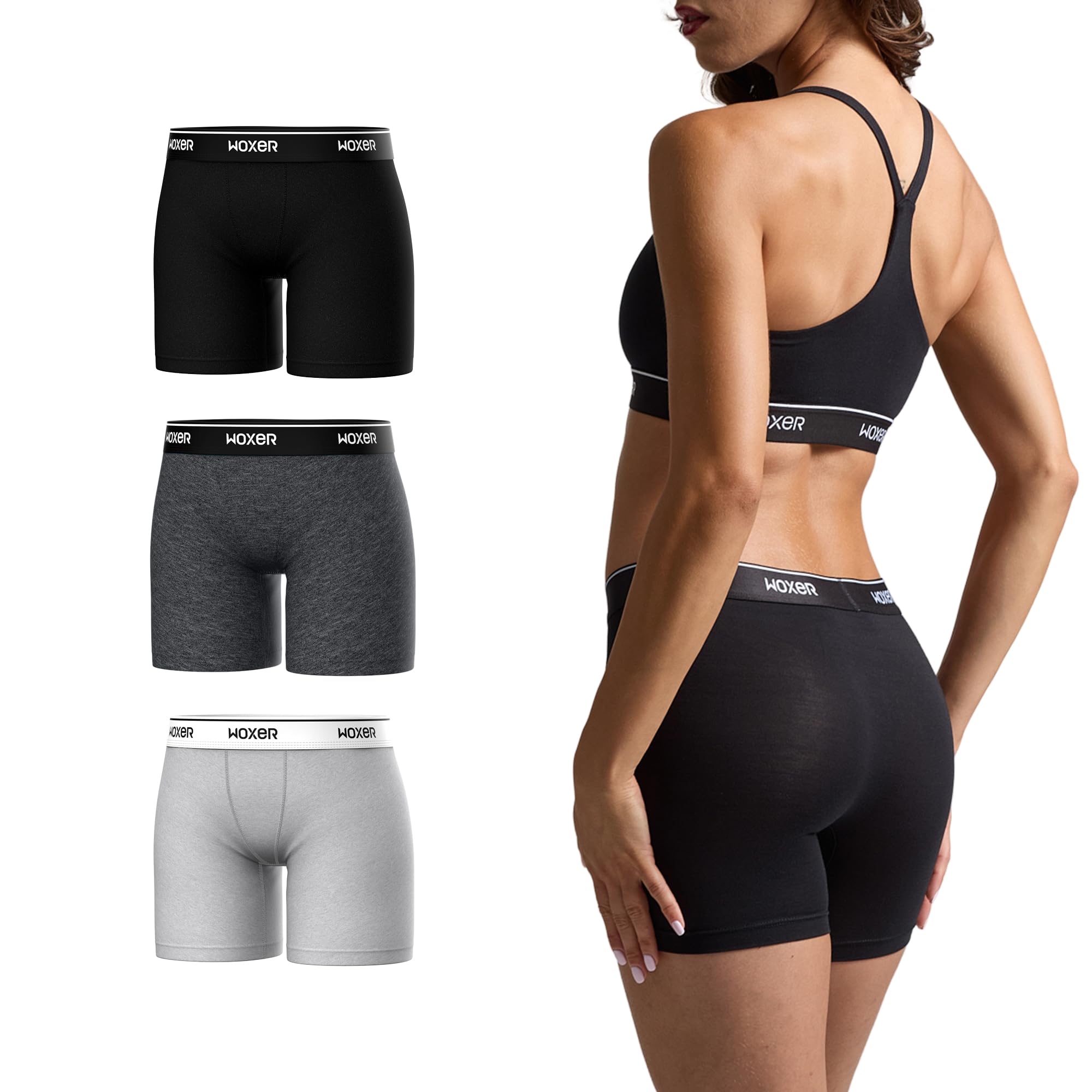 Woxer Boxer Shorts for Women - 5" Baller Boy Shorts Underwear for Women, Soft Modal - Seamless Chafe Free, No Show Underwear, 3 Pack Favorites, M