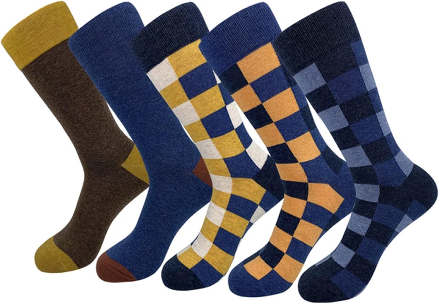 [ジービーヒング] 男性のプラスサイズカジュアルコットンミドルチューブソックスビジネス秋と冬のストライプチェック柄男性ドレスソックス