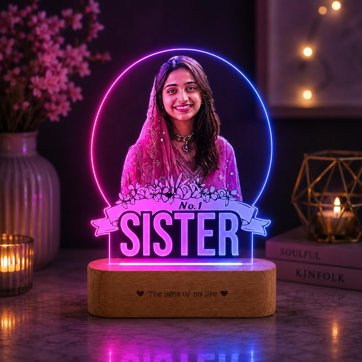 ZOCI VOCI Personalized HD Color Photo Lamp for Sister with RGB Color Changing LED, Custom Acrylic Picture Lamp, Premium Raksha Bandhan Gift for Sister from Brother, No.1 Sister Memory Night Light