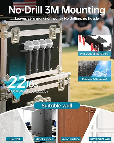 Miniatura 4 de Soporte de micrófono múltiple para 4 micrófonos - 4 tipos de instalación montaje en pared sin taladro (paredes lisas), montaje en pared perforado