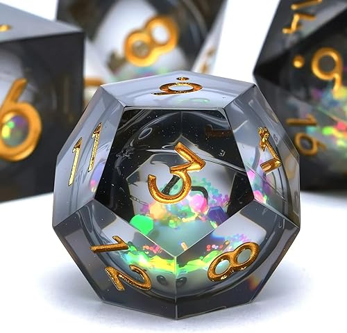 Miniatura 3 de Dados DND de resina de arena movediza de núcleo líquido, juego de dados de poliedro de Dungeons and Dragons de borde afilado para juegos de rol,