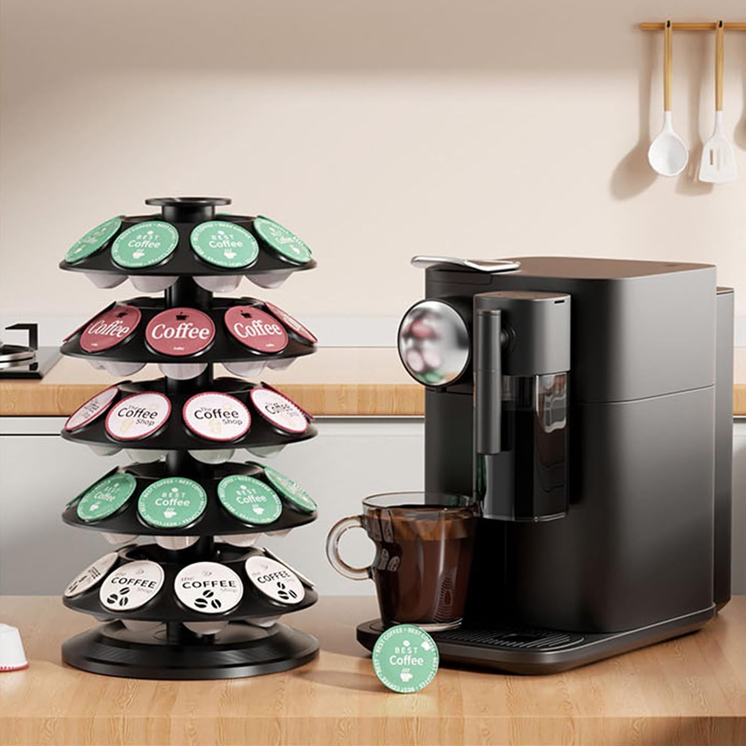 Storage Holds 40 Pods 360 Degree Rotation Sturdy Kitchen Organizers Space Saving Coffee Holder