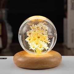 Pletmin Daisy Gifts Daisy Crystal Ball Night Light 2 76 inch Glass Ball Lamp with Wooden Base Perfect