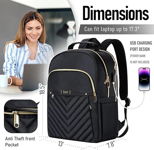 Miniatura 5 de Mochila para hombres y mujeres, mochila de viaje para laptop de 15.6 pulgadas, mochila para computadora con puerto de carga USB, A8-negro, 17,3