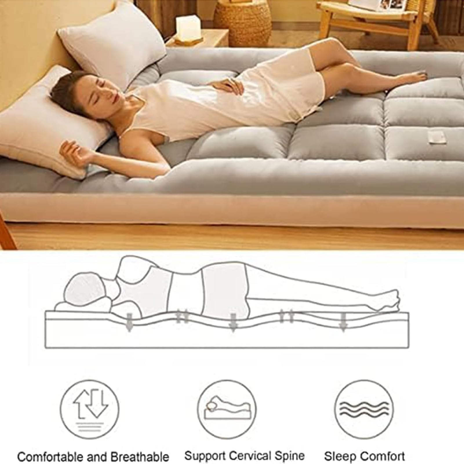 Materasso Futon Pieghevole Traspirante Materasso da Pavimento Giapponese Comodo Morbido Trapuntato Extra Spesso Letto per Gli Ospiti Letto da Campeggio,008,180 * 200cm