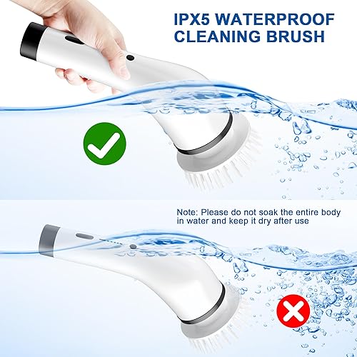Miniatura 6 de SZFIXEZ SXT-160 - Cepillo eléctrico de limpieza de ducha, 2 velocidades ajustables, inalámbrico, con 8 cabezales de cepillo reemplazables para