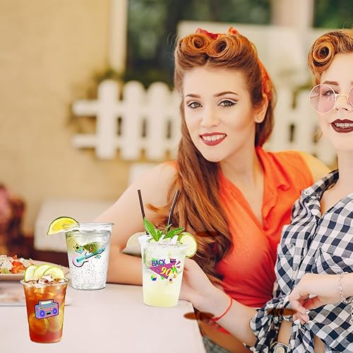 Miniatura 5 de 100 vasos de plástico desechables para fiestas de los 90 de 12 onzas de regreso a los 90, vasos transparentes desechables de disco de los 90,