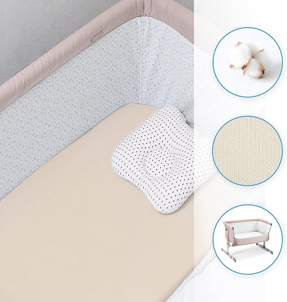 Jersey 100% Cotton Fitted Sheet for 90 x 55 cm Baby Bedside Crib Mattress (Cream) - 3