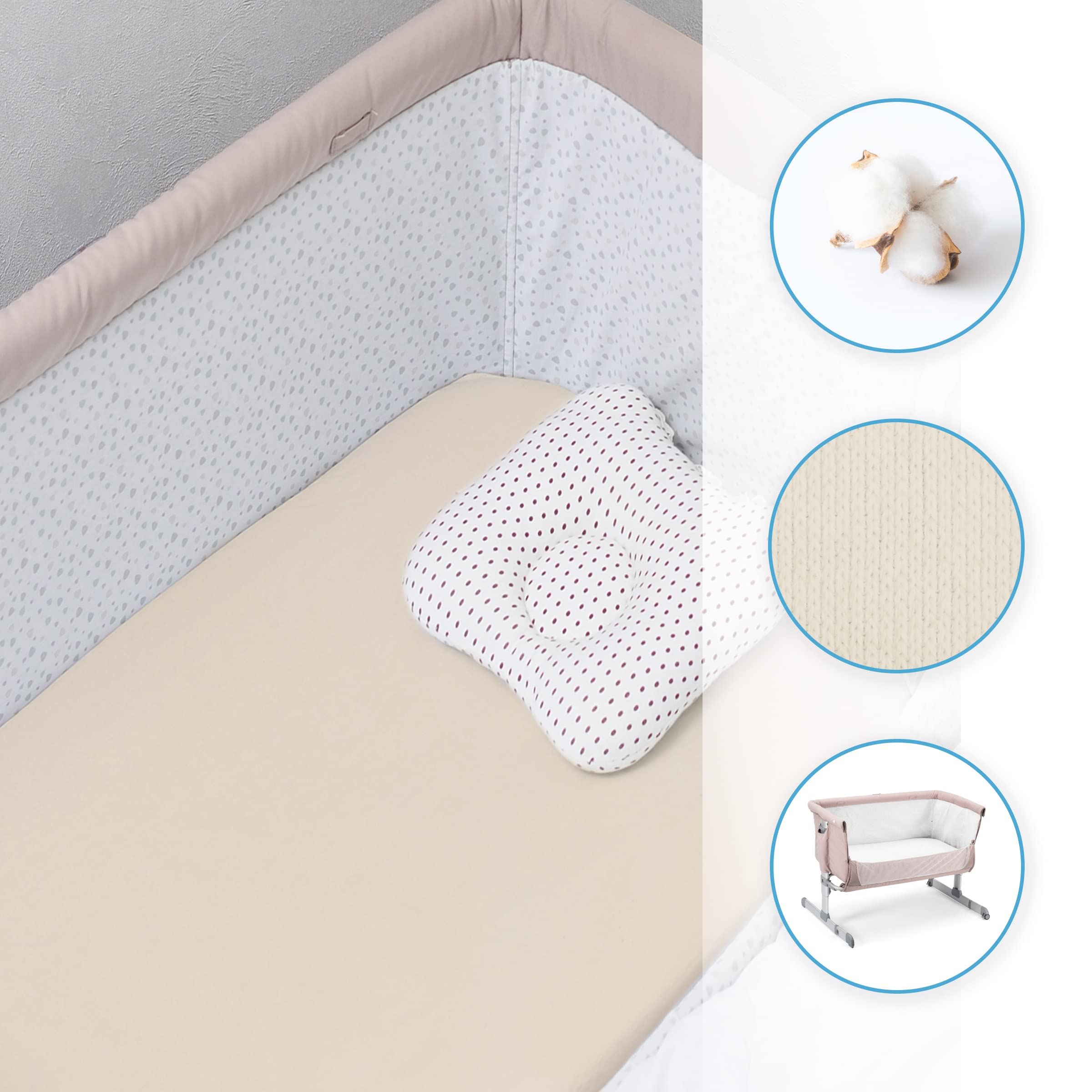 Jersey 100% Cotton Fitted Sheet for 90 x 55 cm Baby Bedside Crib Mattress (Cream) - 3
