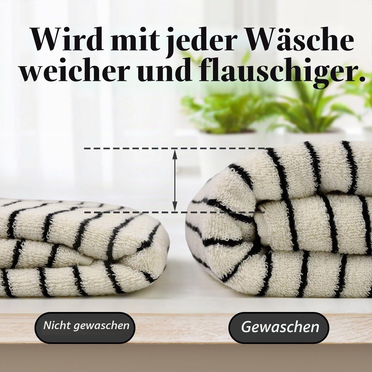Jacquotha Handtuch-Set, 8-teilig, superweiche und saugfähige Baumwolle, gestreift, für Badezimmerdekoration, 2 Badewannen, 2 Hände, 4 Waschlappen, Schwarz und Weiß