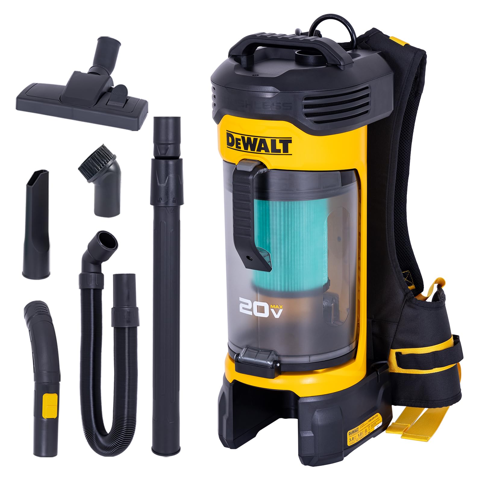 Cordless Backpack Shop Vac, 1 Gallon Ergo Canister Vacuum, DXCVXA01B