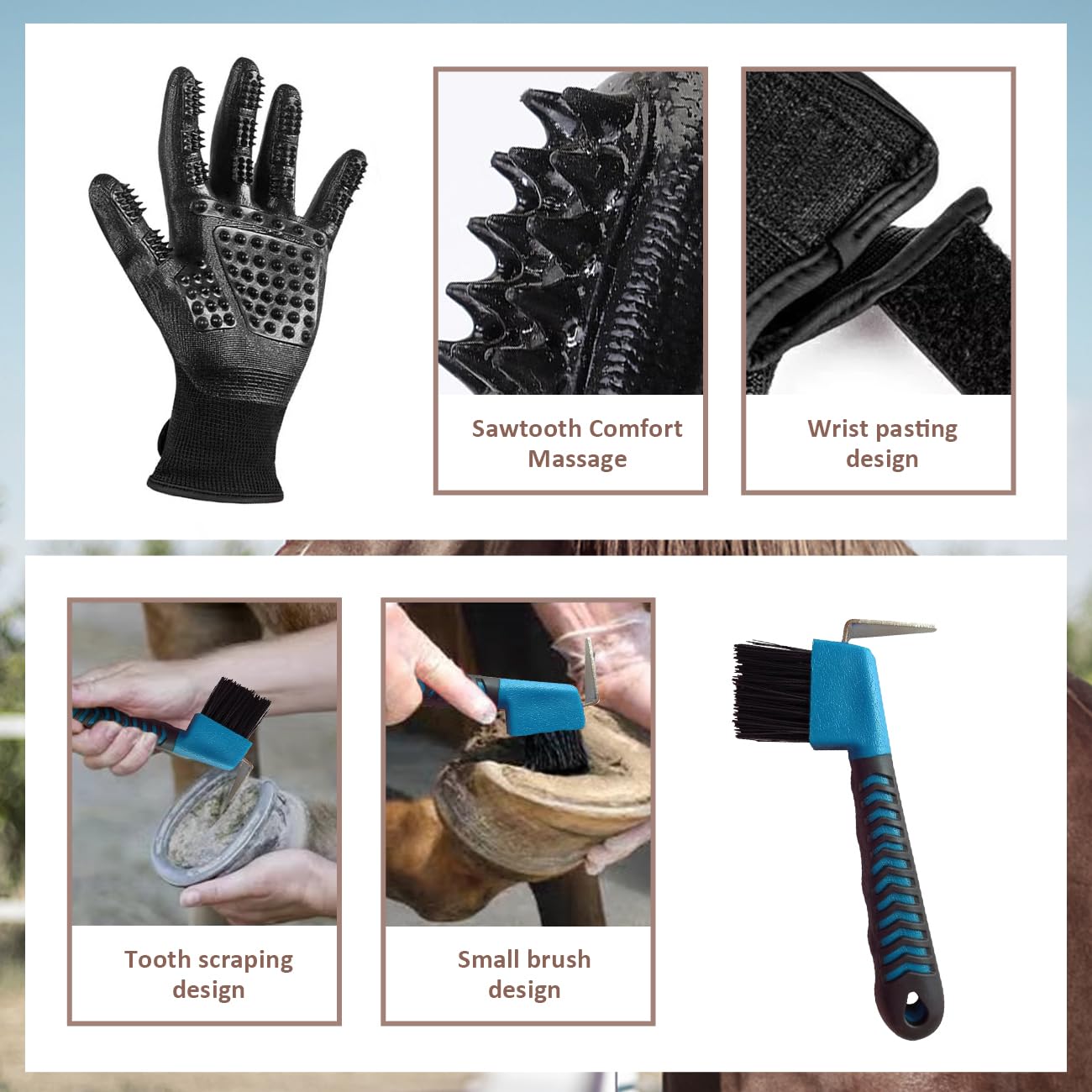 La La Pet® Pferdepflegeset mit Tasche, Pferdebürsten-Sets für die Fellpflege, 11-teiliges Pferde-Reinigungswerkzeug-Set, Pferdepflegezubehör für Pferde-Zaumzeug