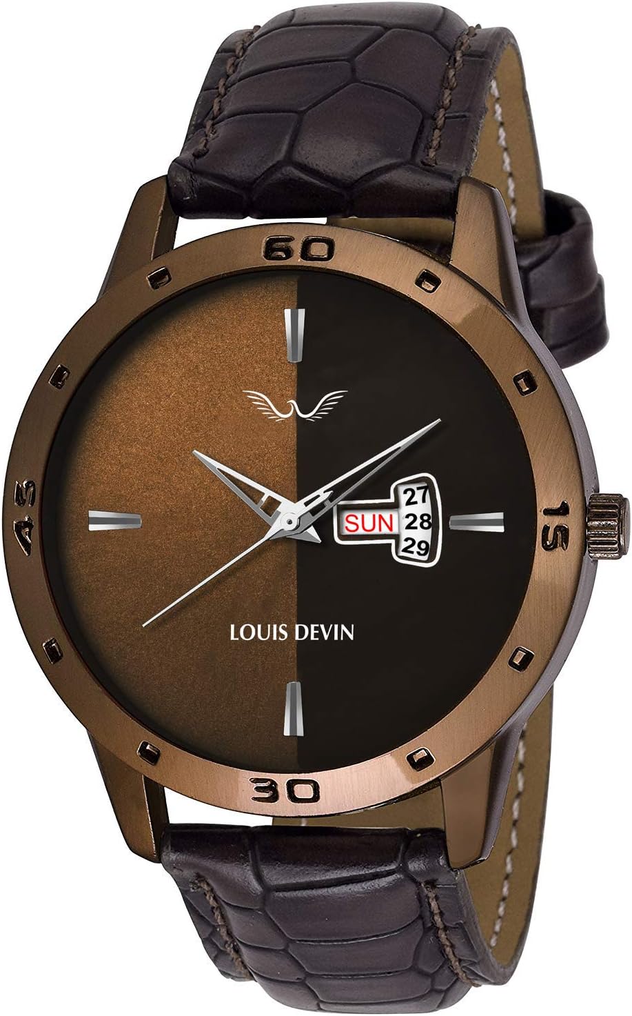 LOUIS DEVIN Leather Strap Analog Wrist Watch for Men