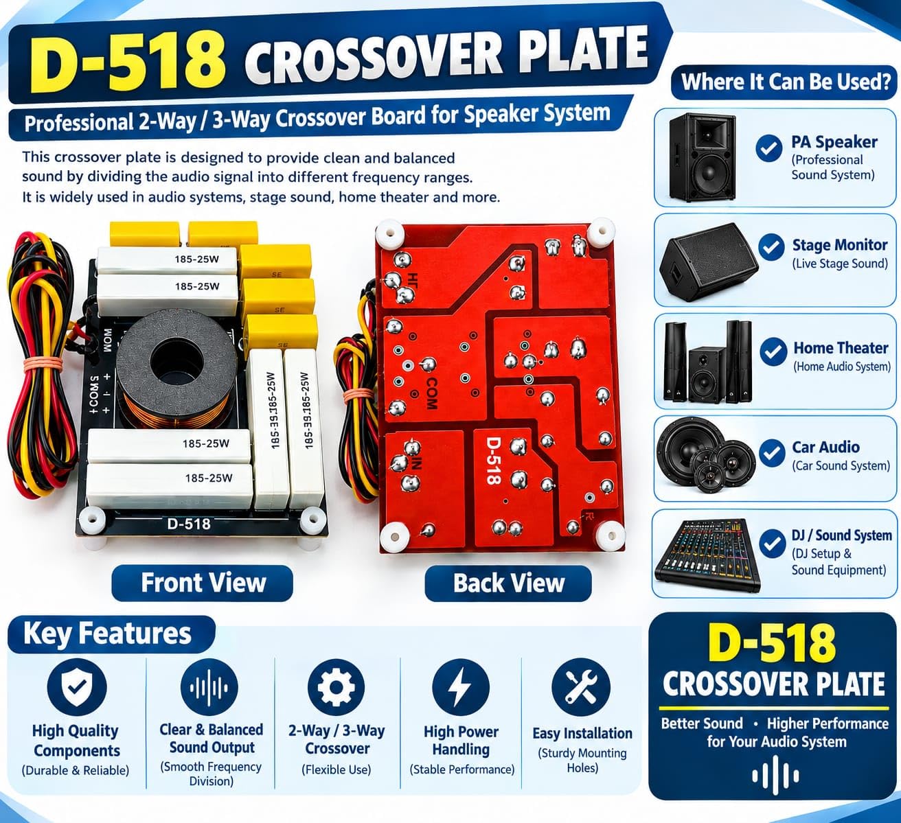 オーディオボード D-518 Speaker Crossover Filter Board, 2-Way, 25W | 185-25W