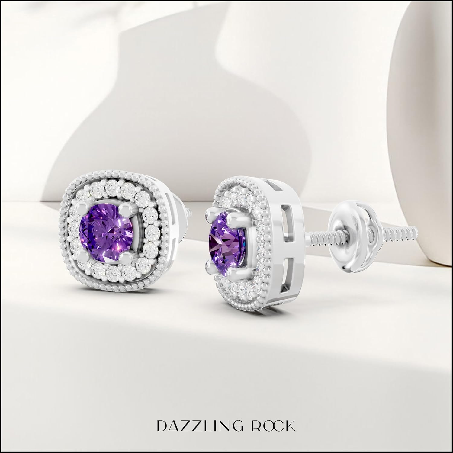 Dazzlingrock Collection Valentine's Day Gift Women Halo Stud Earrings, 10K White Real Solid Gold - Image 3