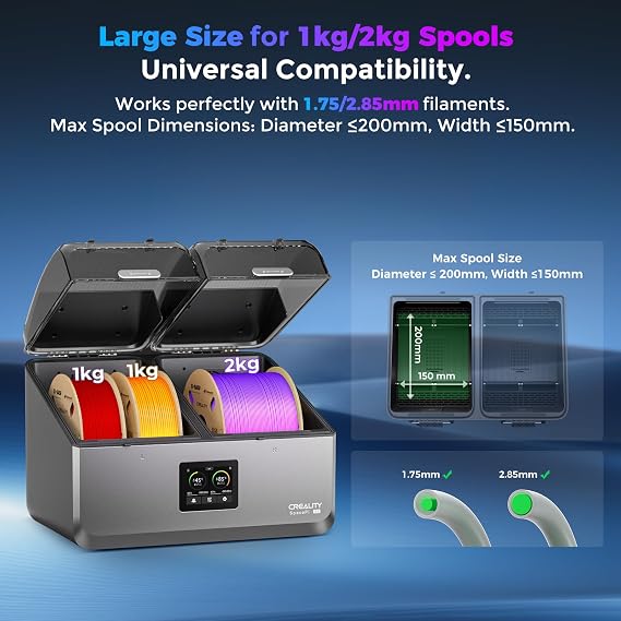 Creality Space Pi X4 Filament Dryer 4 Roll 3D Printer Dry Box with 110W PTC Heater 360 Rapid Heating LCD Touch Screen One-Key Operation PLA PETG ABS TPU Nylon Compatible