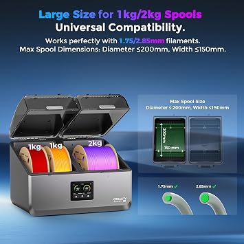Creality Space Pi X4 Filament Dryer 4 Roll 3D Printer Dry Box with 110W PTC Heater 360 Rapid Heating LCD Touch Screen One-Key Operation PLA PETG ABS TPU Nylon Compatible