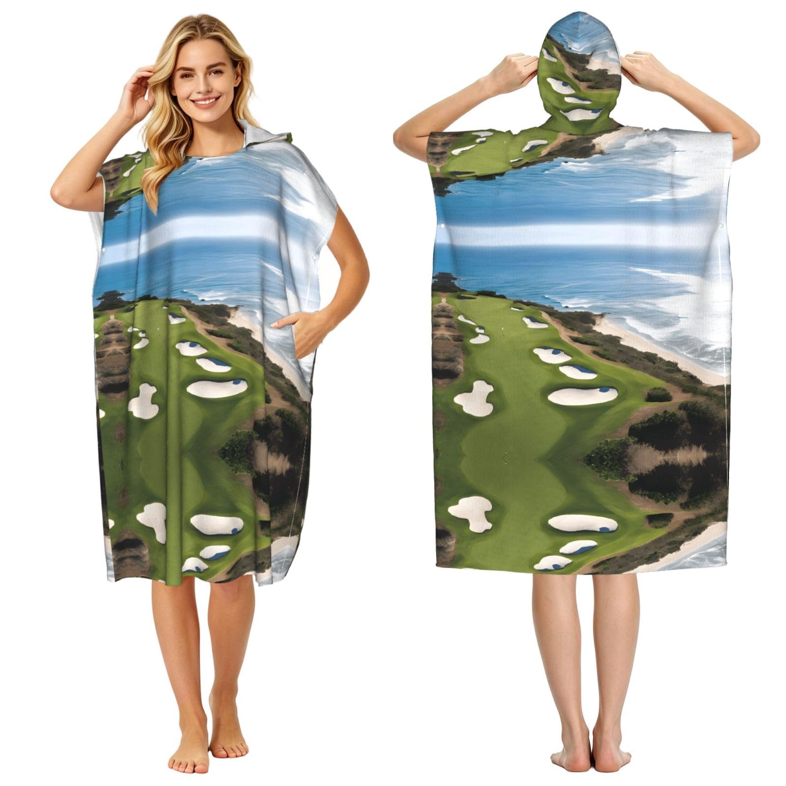 Serviette de bain poncho imprimé golf pour le surf et la plage