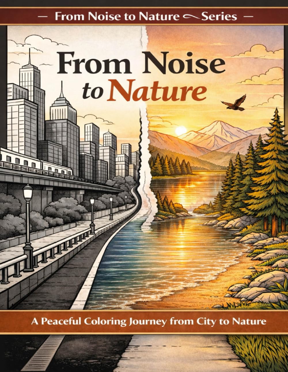 From Noise to Nature: A Peaceful Coloring Journey from City to Nature