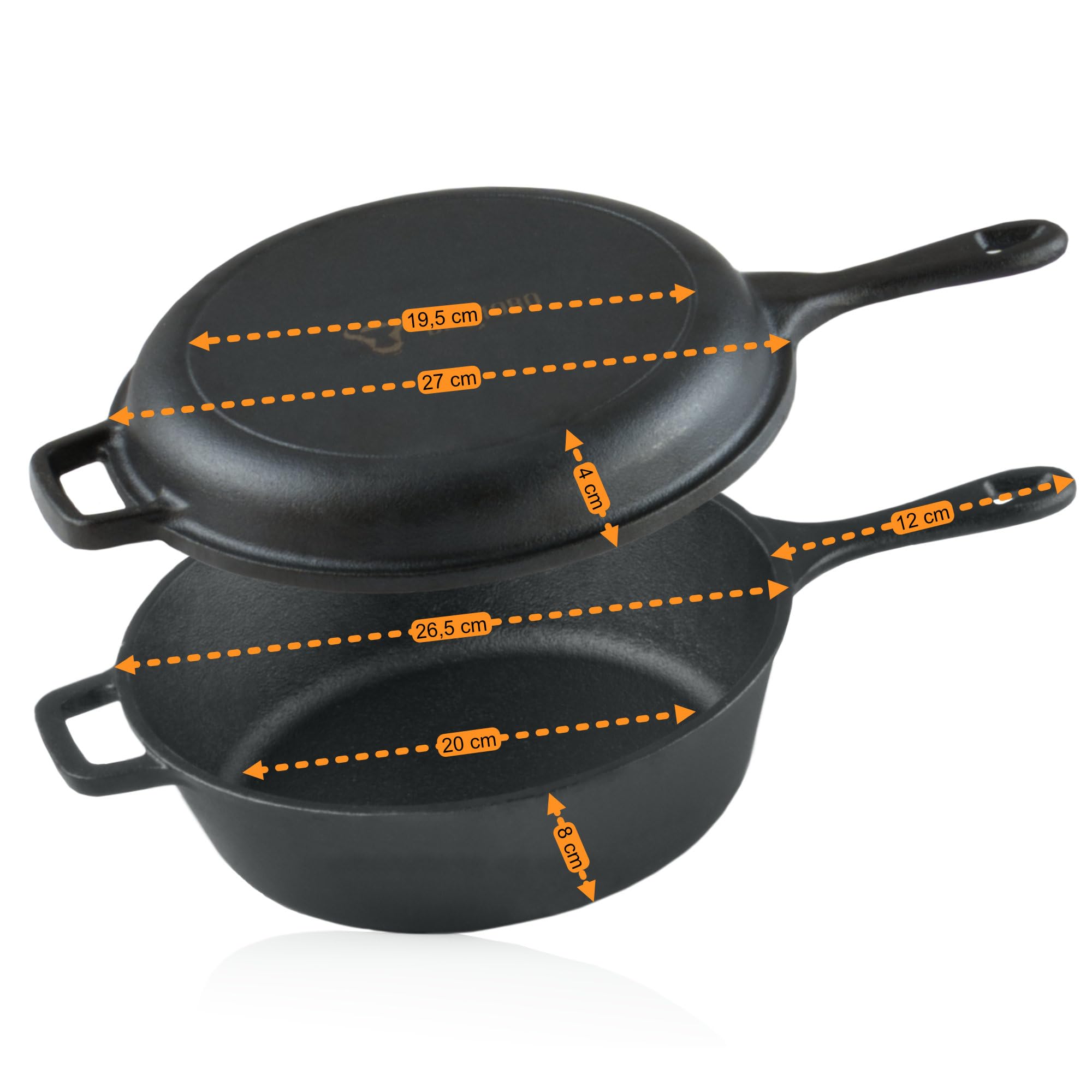 BBQ-Toro Marmite en fonte avec couvercle de poêle | 4,4 litres - noir | Casserole en fonte, poêle à frire | déjà brûlé - preseasoned | marmite, casserole, brasero