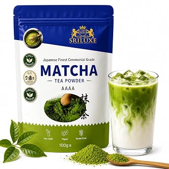 SRILUXE - Ceremonial Matcha Green Tea Powder - Premium Grade-100g. Produced in Japan, Uji, Kyoto. Use for Drinking, Cooking, Baking, Smoothie Making and with Milk. Vegan & Vegetarian Friendly 100g, AAAA 4A