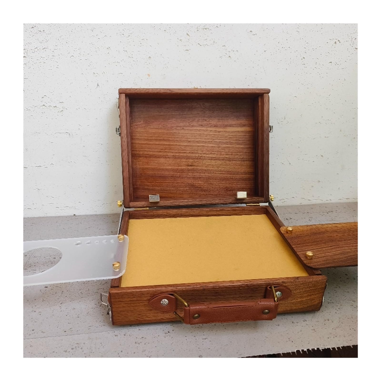 Tragbarer Malkoffer 18 * 24 cm bietet Platz for mehrere Gemälde, tragbarer Skizzier-Wachsöl-Malkasten aus schwarzem Walnussholz,Kartensteckplatz