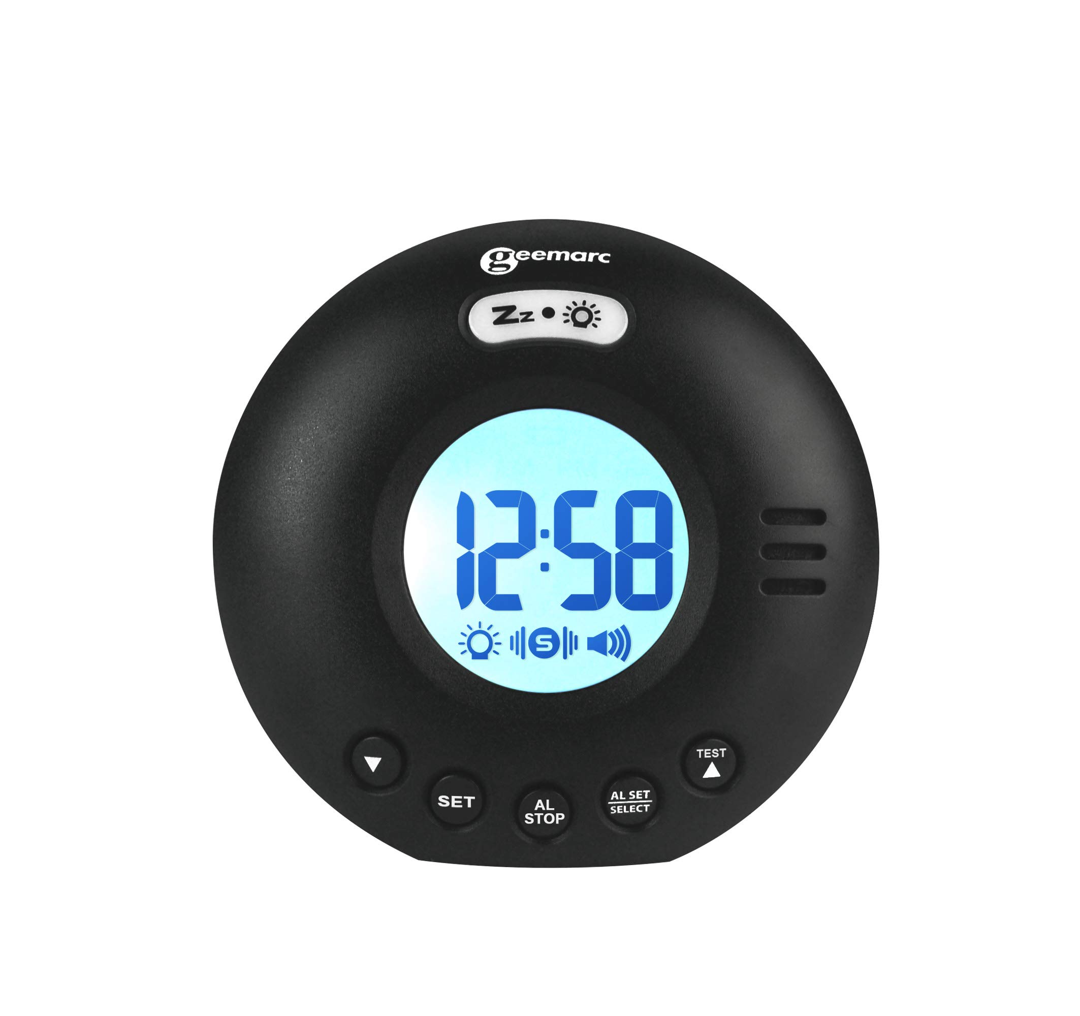 Geemarc WAKE 'N' SHAKE Voyager - Réveil de Voyage avec Alarme Puissante de 75dB, Flash Lumineux et Vibreur Intégré pour Personnes au Sommeil Profond - Fonctionne sur Piles - Blanc