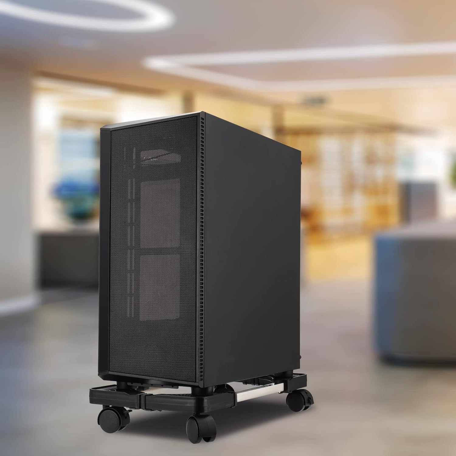 2 Pack Computer Tower Stand, Black CPU Stand, Adjustable Mobile CPU Stand with Locking Caster Wheels, PC Tower Stand Holder for Floor Carpet