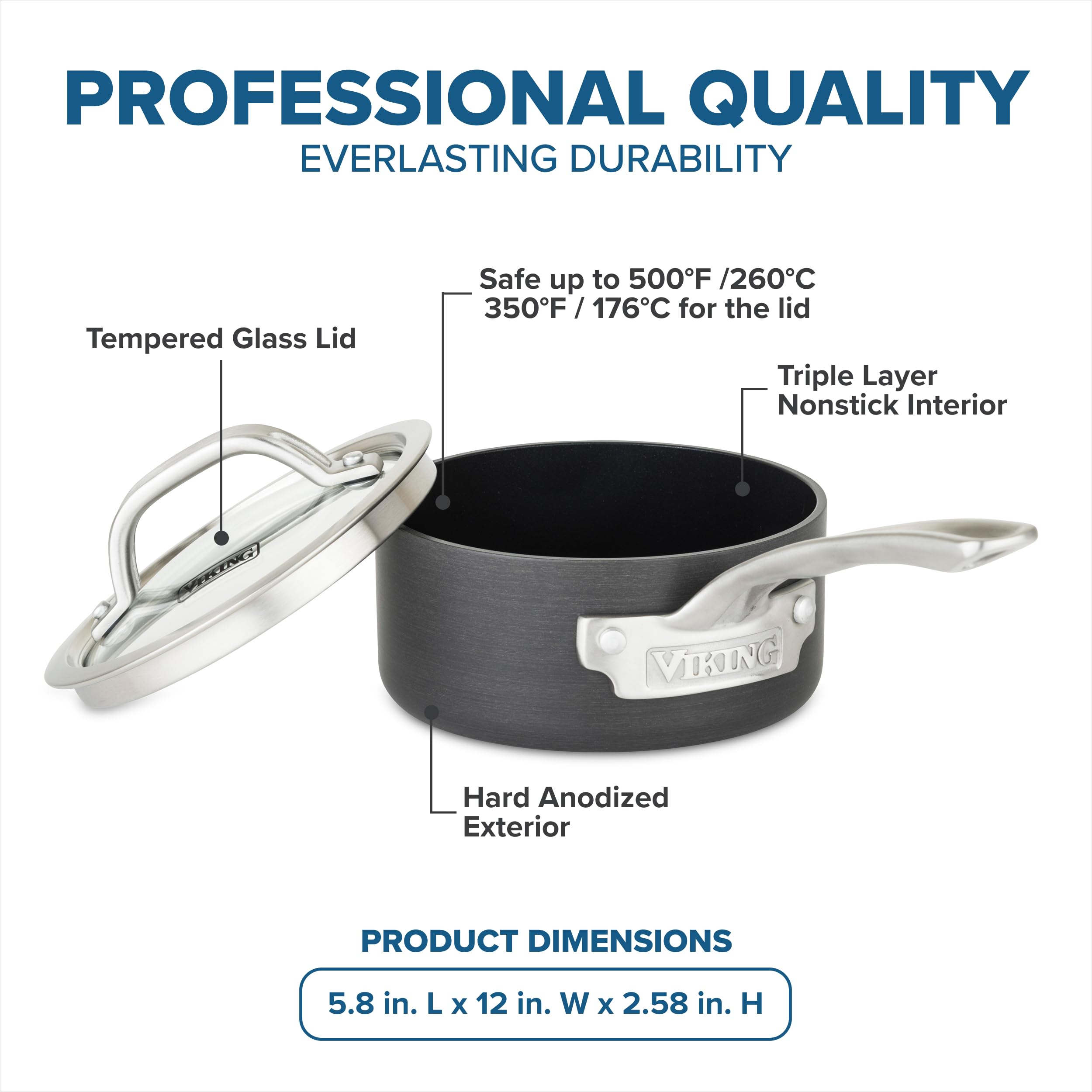 Viking 1 Quart Non-Stick Sauce Pan With Glass Lid - Hard Anodized, Induction Ready - View #8