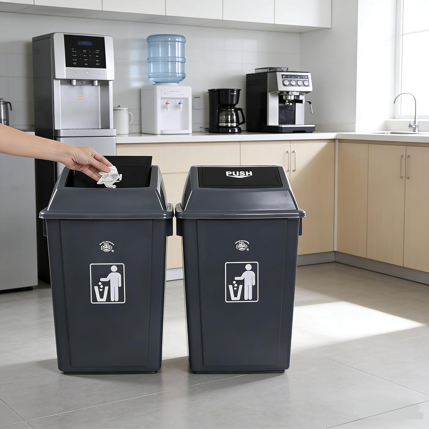 4-Pack 13 Gallon Swing Top Recycling Garbage Can for Home Dorm and Office, Large Recycle Bin with Lid, Grey