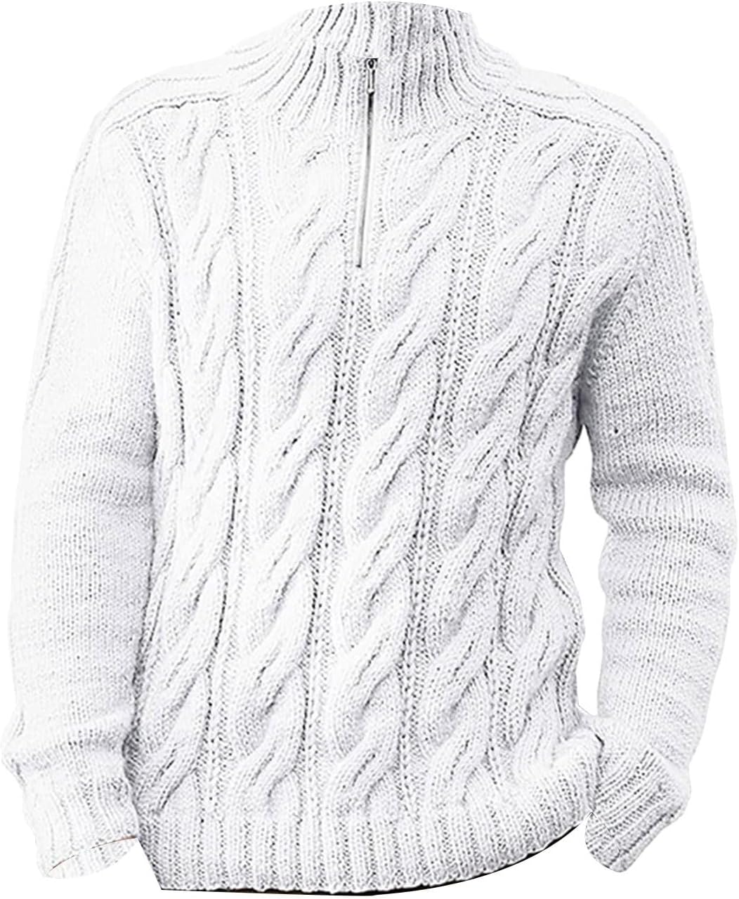 VYLYNL Heren 1/4 Rits Truien, Stand-up Kraag Gebreide Jumper, Katoenen Pullover Trui, Kabelgebreide Jumper Casual Rits Truien Slim Fit Lange Mouw Gebreide Kleding Herfst Winter Warm Effen Kleur Truien