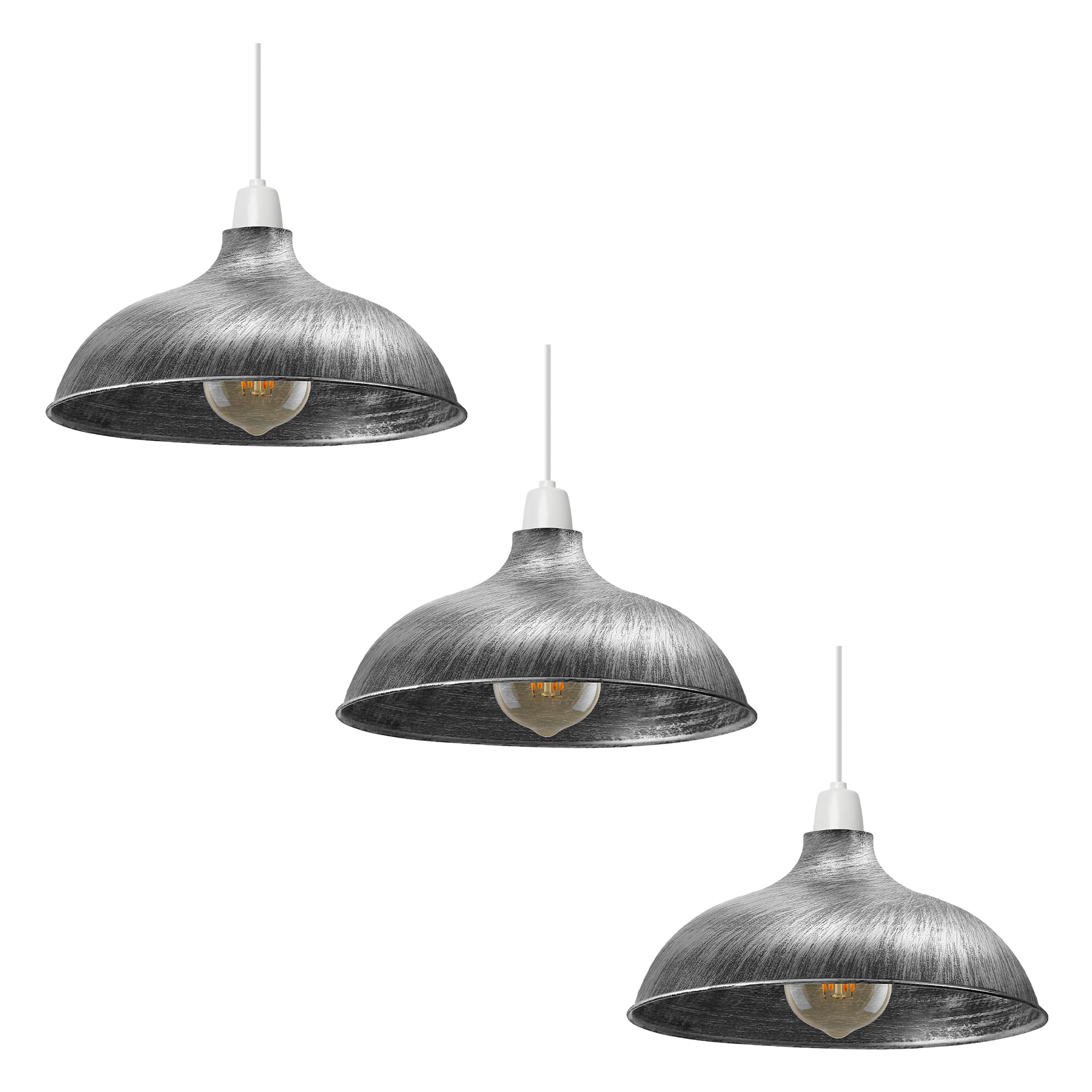 Brushed Silver Metal Lamp Shade, 3 Pack 36W x 15.5H cm Easy Fit E27 Ceiling Light Shade for Pendant Lamps, Floor Lamps & Wall Lamps, Industrial Lampshades for Living Room, Kitchen, Dining Room