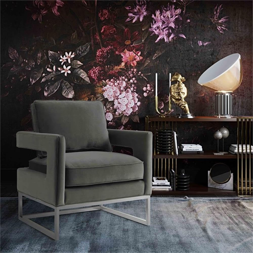 Tov Furniture Avery Upholstered and Metal Accent Armchair (Grey-Silver)